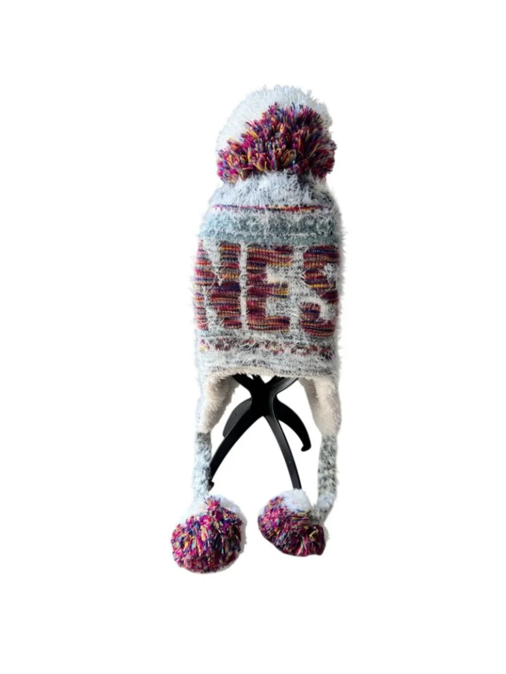 Knit Winter Hat With Poms & Multicolor Minnesota Design